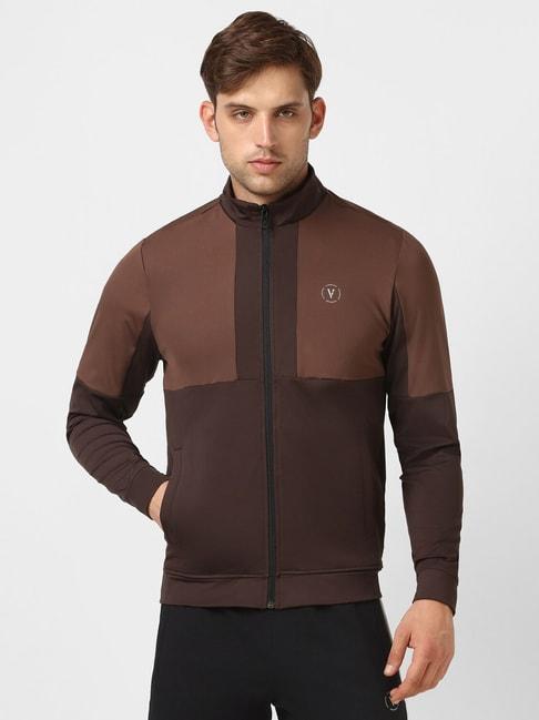 van-heusen-brown-regular-fit-mock-collar-jacket