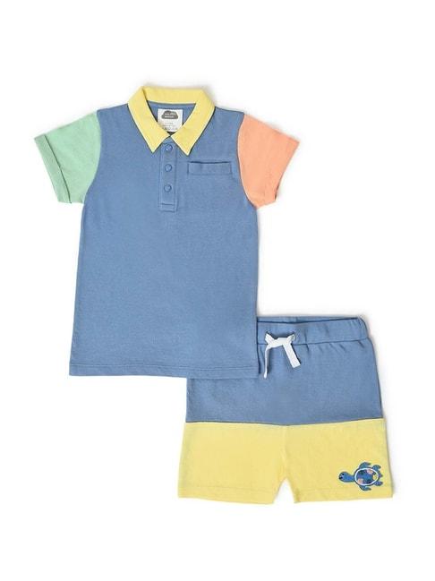 MiArcus Kids Blue & Yellow Cotton Color Block Polo T-Shirt Set