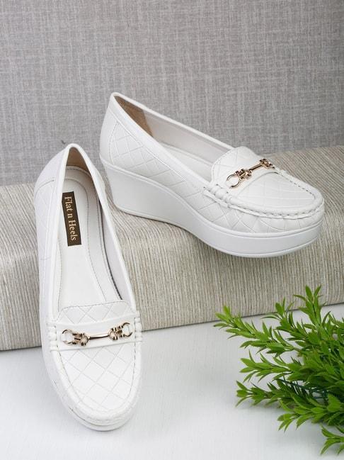 Flat N Heels Women's White Wedge Loafers