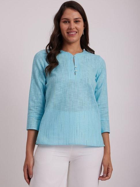 Pink Fort Sky Blue Cotton Self Pattern Top