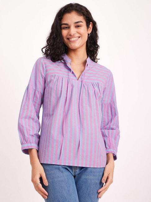 Pink Fort Pink & Blue Cotton Striped Top