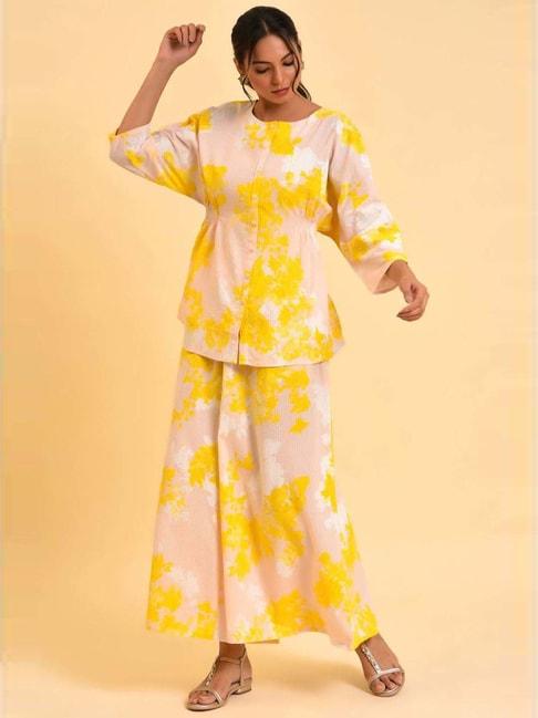 w-peach-&-yellow-cotton-printed-tunic-palazzo-set