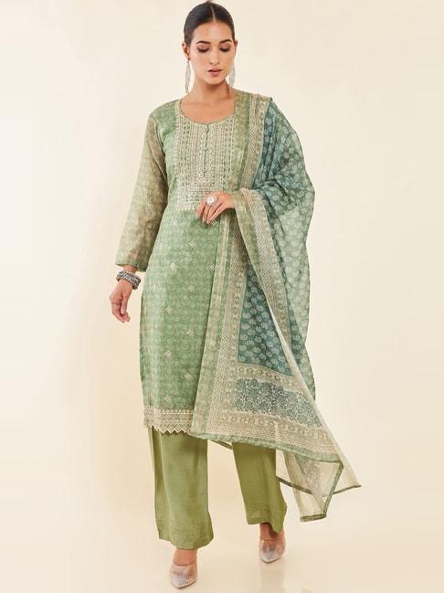 Soch Green Embroidered Unstitched Dress Material