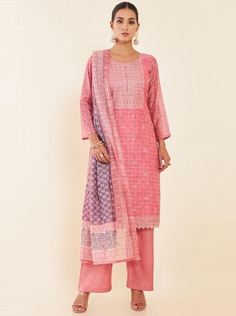 Soch Pink Embroidered Unstitched Dress Material