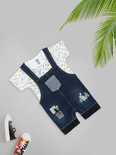 Mee Mee Kids White & Navy Embroidered T-Shirt with Romper