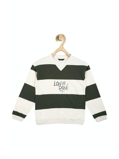 Peter England Kids Olive & Cream Striped Full Sleeves Sweatshirt