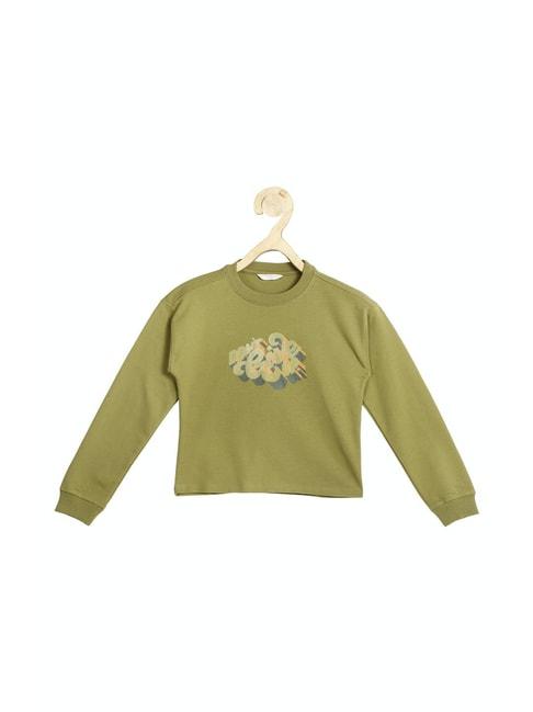 Peter England Kids Olive Printed Full Sleeves Sweatshirt