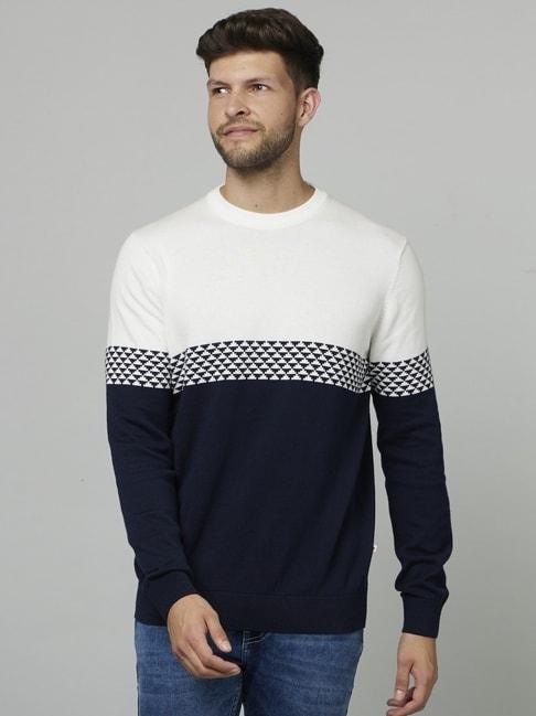 celio*-navy-&-white-cotton-regular-fit-printed-sweater