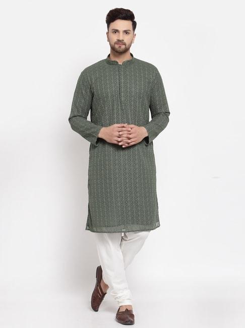 mohanlal-sons-green-&-white-regular-fit-embroidered-kurta-bottom-set