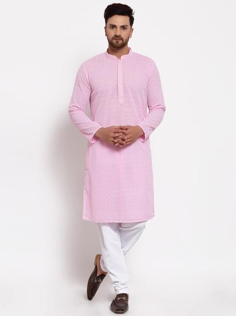 mohanlal-sons-pink-&-white-regular-fit-embroidered-kurta-bottom-set