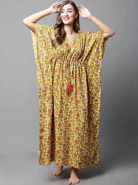 Secret Wish Yellow Floral Print Kaftan Dress