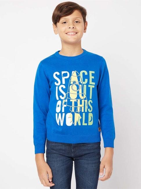 Gas Kids Blue Cotton Printed Full Sleeves Pullover Sweater