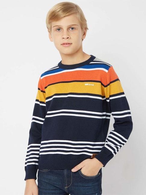 Gas Kids Multicolor Cotton Striped Full Sleeves Pullover Sweater