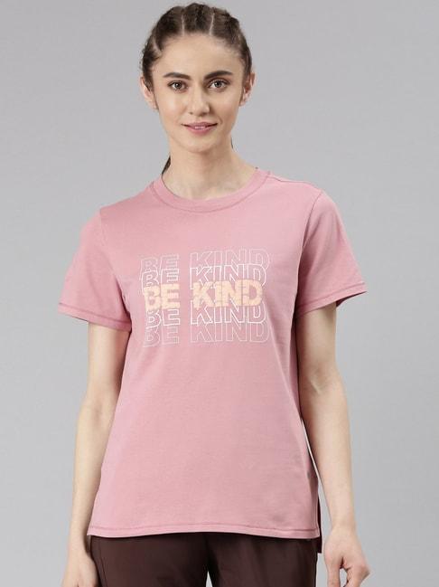Enamor Rose Pink Cotton Graphic Print Sports T-Shirt