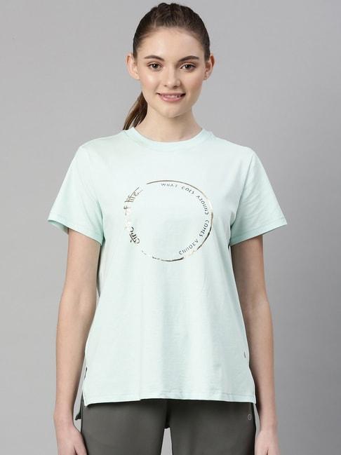 Enamor Sky Blue Cotton Graphic Print Sports T-Shirt