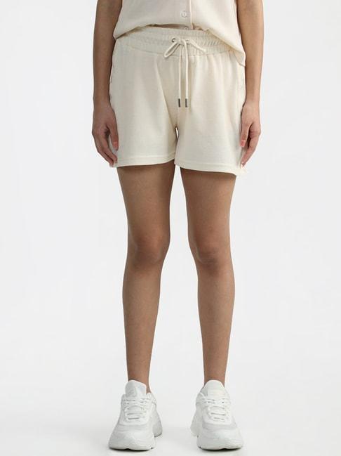 Superstar by Westside Solid Off White Side Button Shorts