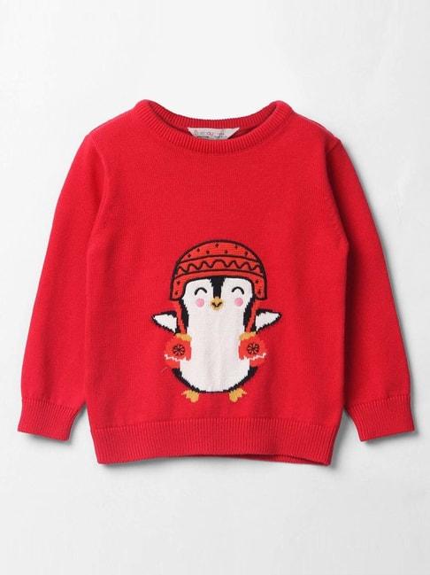 Beebay Kids Red & White Cotton Printed Full Sleeves Sweater