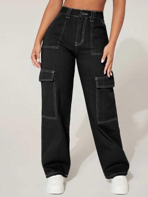 Broadstar Black Relaxed Fit High Rise Cargo Jeans