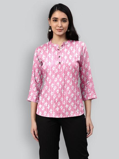 lyra-pink-mandarin-collar-printed-top