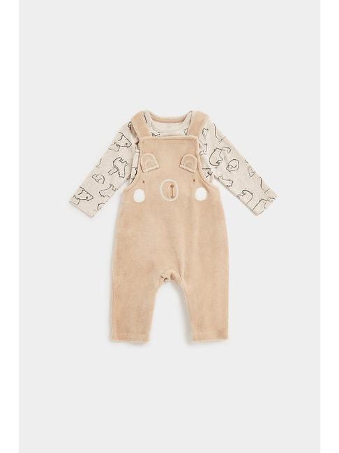 Mothercare Kids Beige Printed Full Sleeves Dungree with Bodysuit