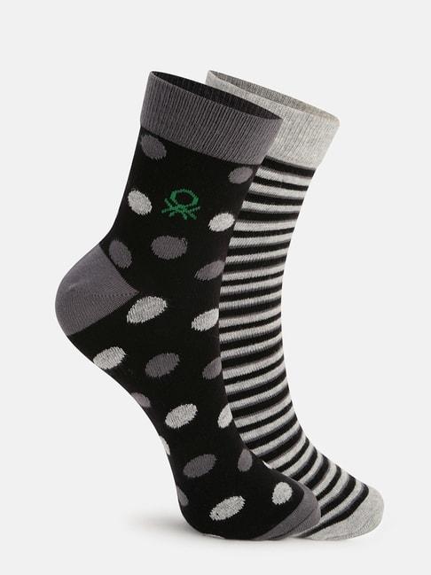 United Colors of Benetton Black Regular Fit Printed Socks - Pack of 2