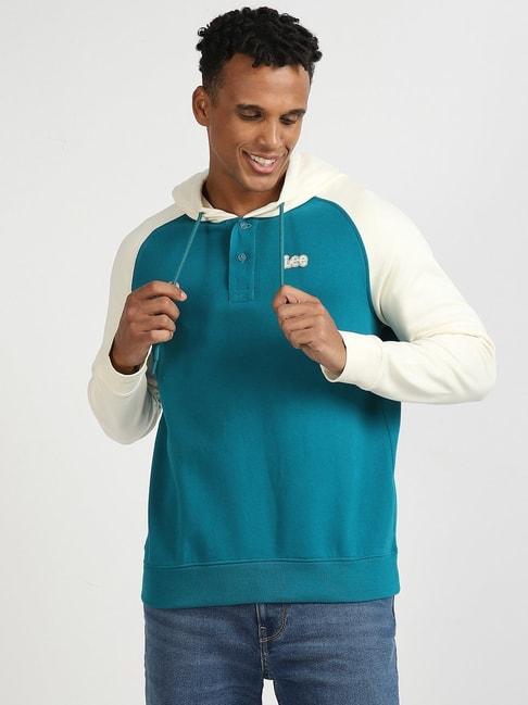 lee-green-cotton-comfort-fit-colour-block-hooded-sweatshirt
