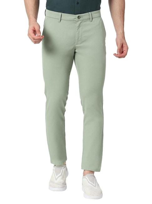 basics-mid-green-cotton-tapered-fit-trousers