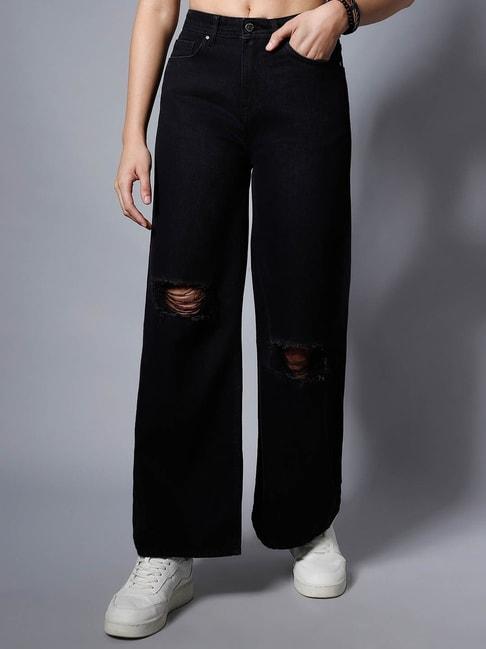 High Star Black Distressed Relaxed Fit High Rise Jeans