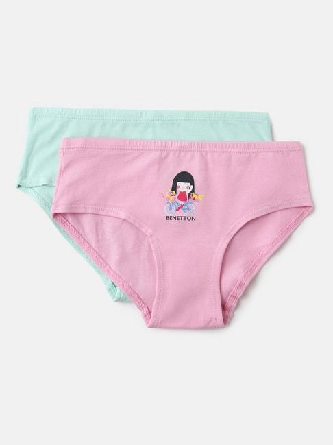 United Colors of Benetton Kids Mint Green & Pink Printed Panties (Pack Of 2)