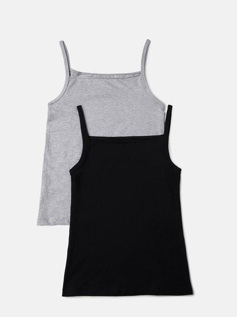 United Colors of Benetton Kids Grey & Black Solid Camisole (Pack Of 2)
