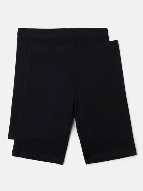 United Colors of Benetton Kids Black Solid Shorts (Pack Of 2)
