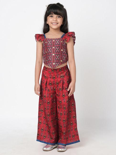 Lil Drama Kids Red Floral Print Top with Pants