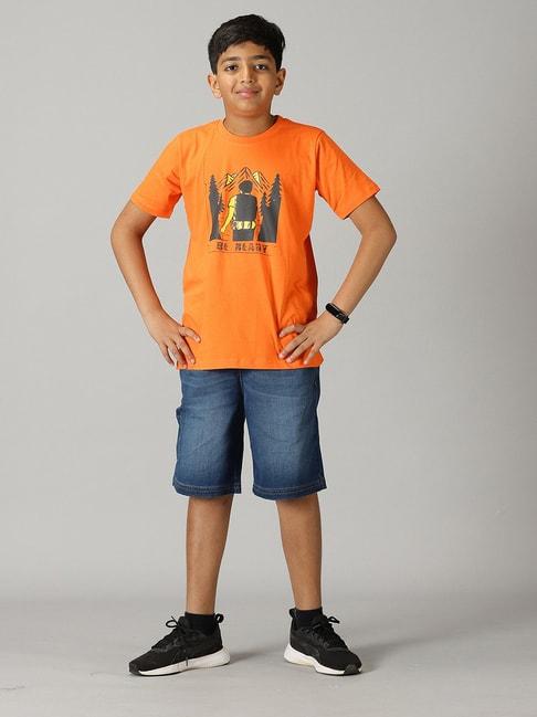 Kiddopanti Kids Orange & Blue Printed T-Shirt with Shorts