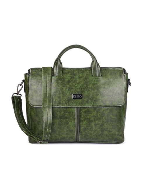KLEIO Marble Textured Green Medium Leather Laptop Handbag