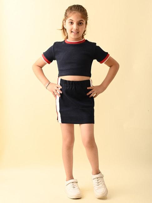 LilPicks Kids Navy Solid Crop with Skirt