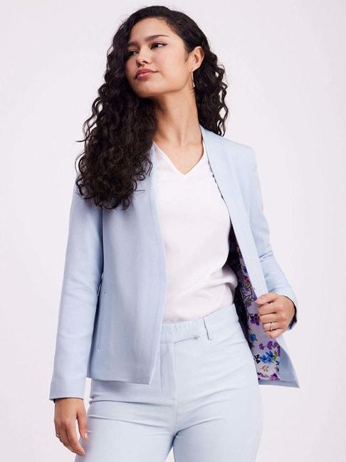 Fablestreet Blue Stretchable Front Open Formal Blazer