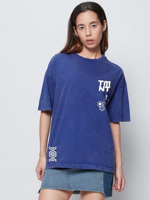 Bewakoof X Official Teenage Mutant Ninja Turtles Blue Inner Ninja Graphic Print Oversized T-Shirt