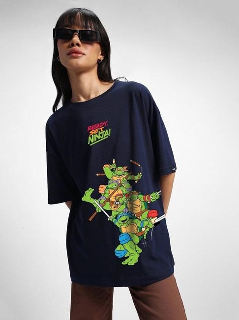 Bewakoof X Official Teenage Mutant Ninja Turtles Blue Ready Set Ninja Oversized T-Shirt
