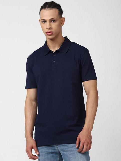 Forever21 Navy Cotton Regular Fit Polo T-Shirt