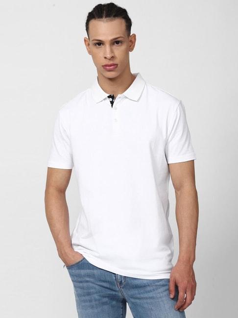 Forever21 White Cotton Regular Fit Polo T-Shirt