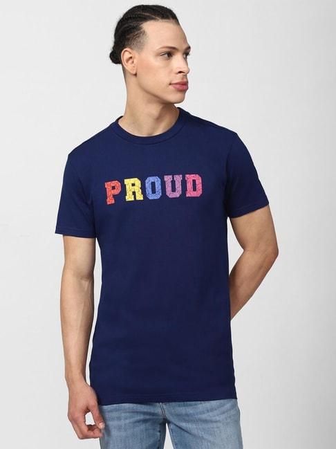 Forever21 Navy Cotton Regular Fit Printed T-Shirt