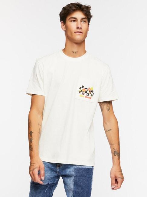 Forever21 Cream Cotton Regular Fit Printed T-Shirt