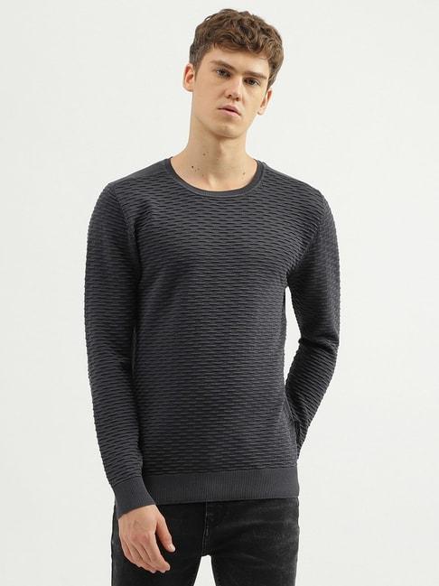 United Colors of Benetton Charcoal Cotton Regular Fit Texture Sweater