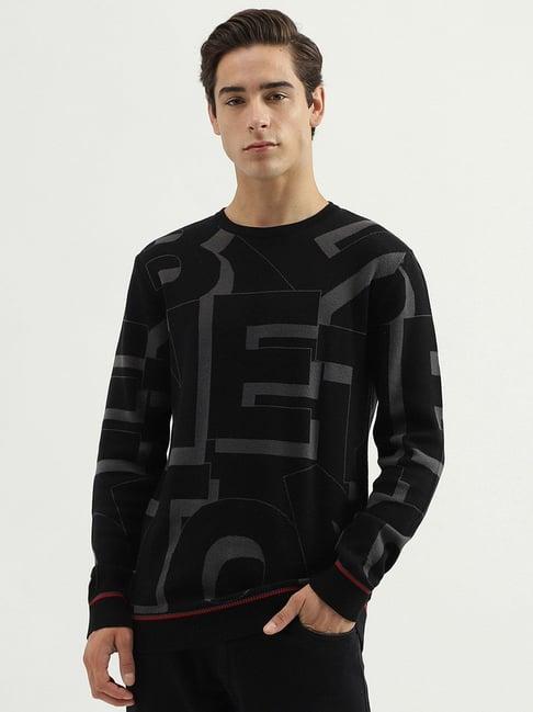 united-colors-of-benetton-black-cotton-regular-fit-self-pattern-sweater