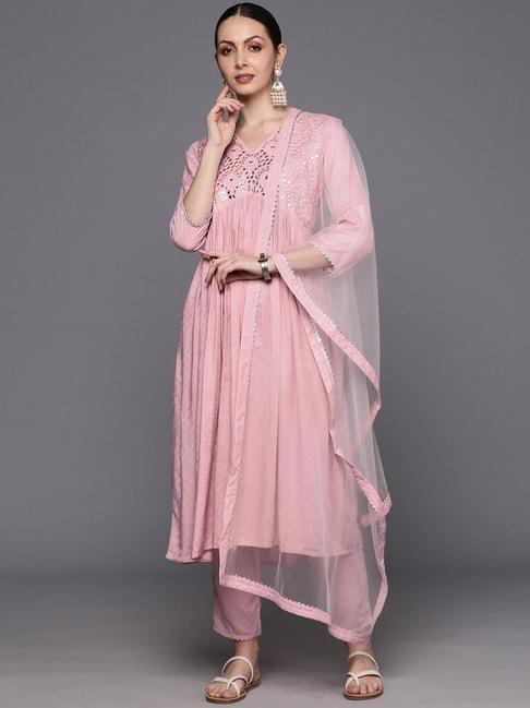 Indo Era Pink Embroidered Kurta Pant Set With Dupatta