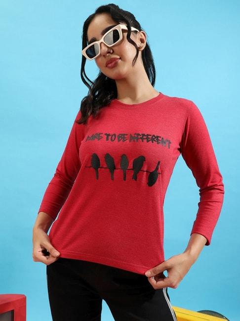 campus-sutra-red-cotton-printed-t-shirt