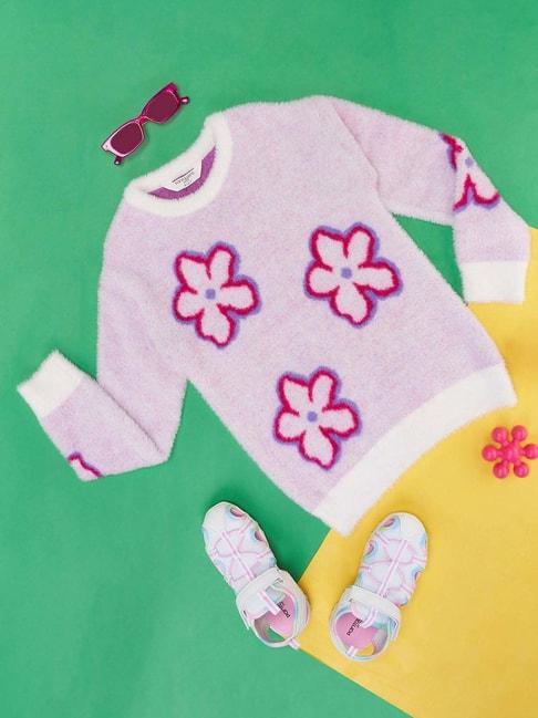Pantaloons Junior Kids Lilac & White Floral Print Full Sleeves Sweater