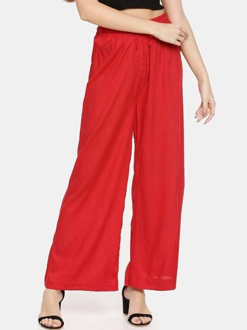 TWIN BIRDS Red Mid Rise Palazzos
