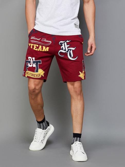 Fame Forever by Lifestyle Maroon Cotton Regular Fit Printed Shorts