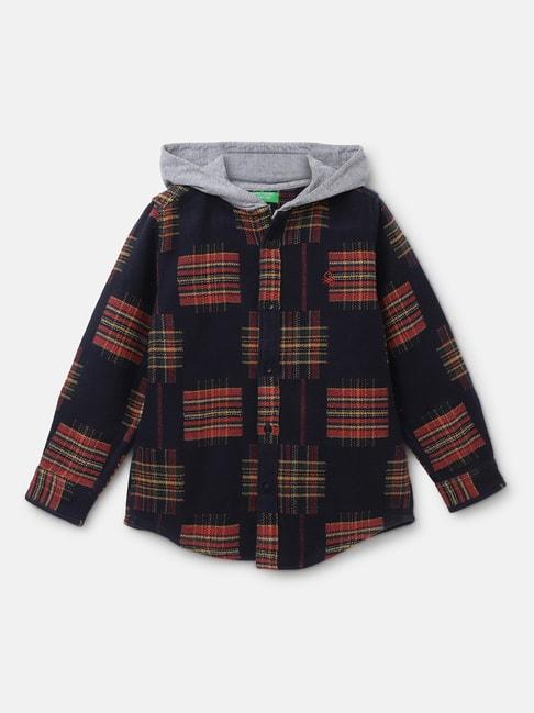 United Colors of Benetton Kids Boy's Regular Fit Hooded Neck Checked Shacket